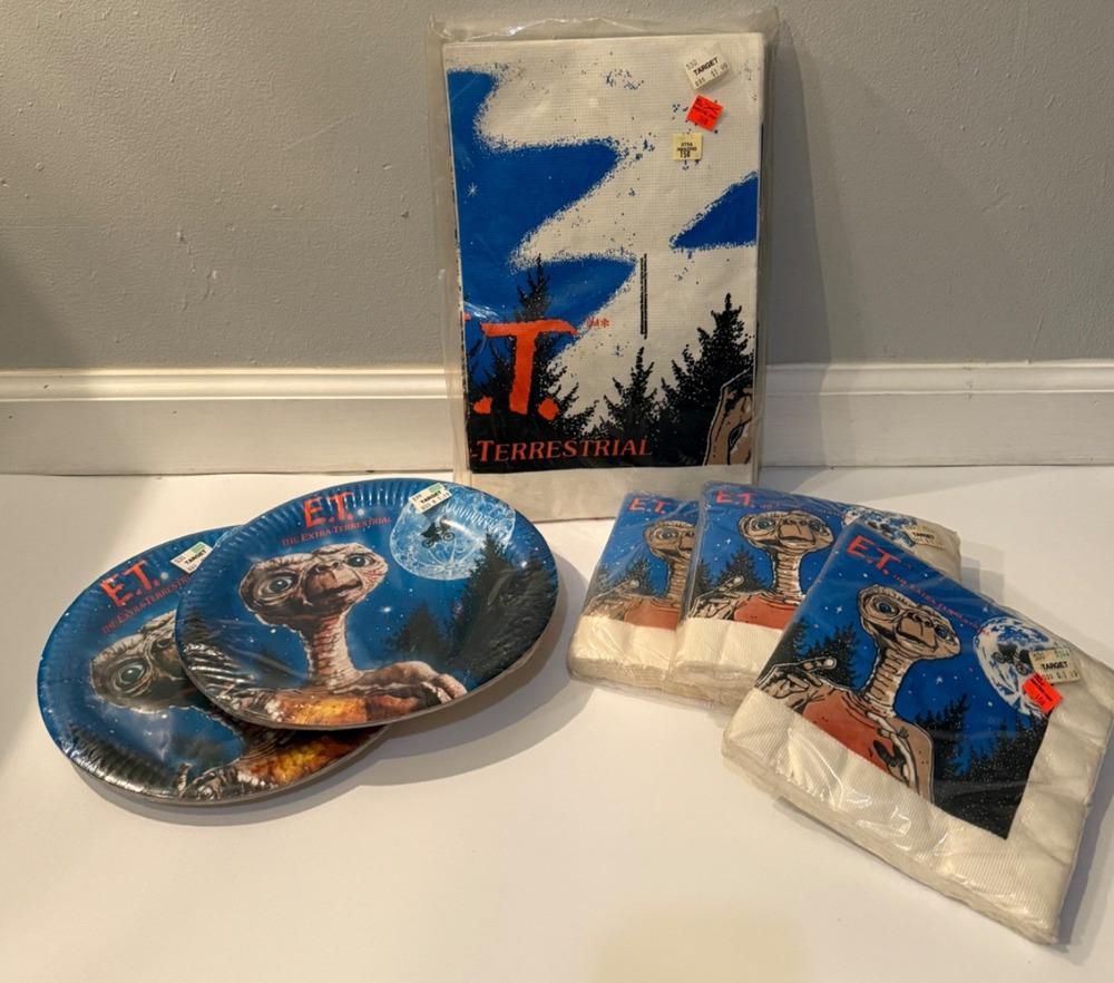 👽 Vintage E.T. Party Supplies Lot Reed 1982 Plates Napkins Table Cover NOS